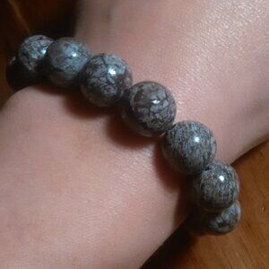 Brown Snowflake Obsidian Beaded Stretch Bracelet